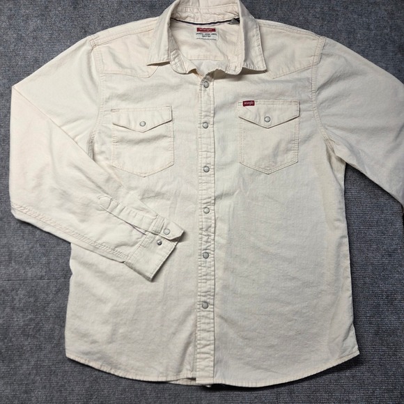 Wrangler Other - Wrangler Mens Western Snap Shirt Off White Cream Cotton Long Sleeve Large